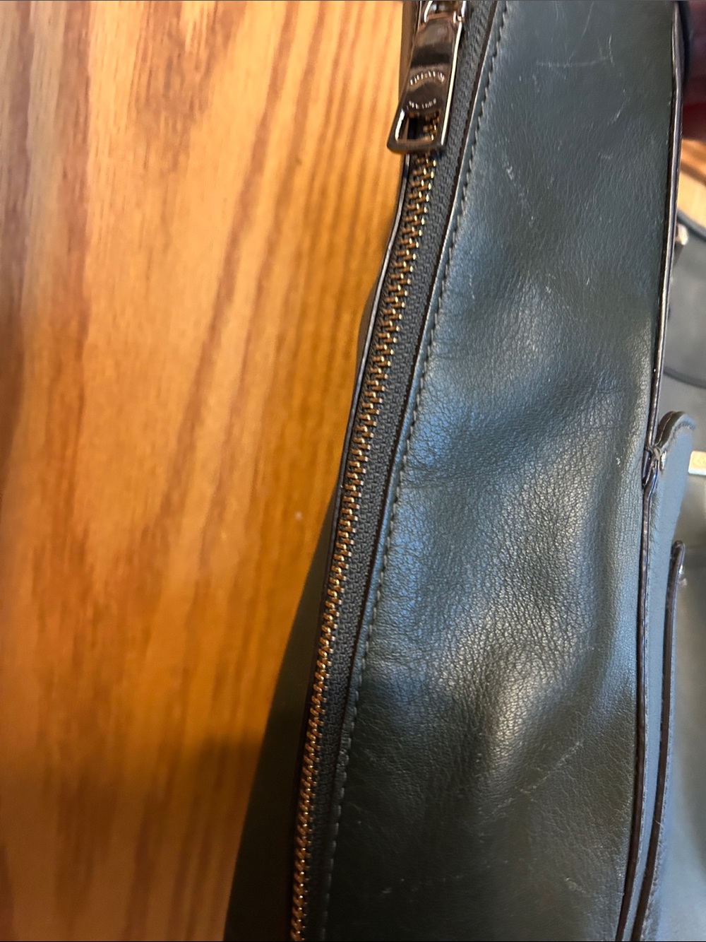 Coach Dark Green Leather Tote with Front Pocket and Silver Hardware - Picture 11 of 13